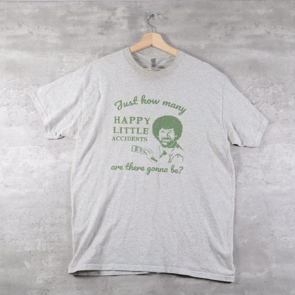 Modern Bob Ross T-Shirt Grey Happy Little Accidents‎ Graphic Mens Large